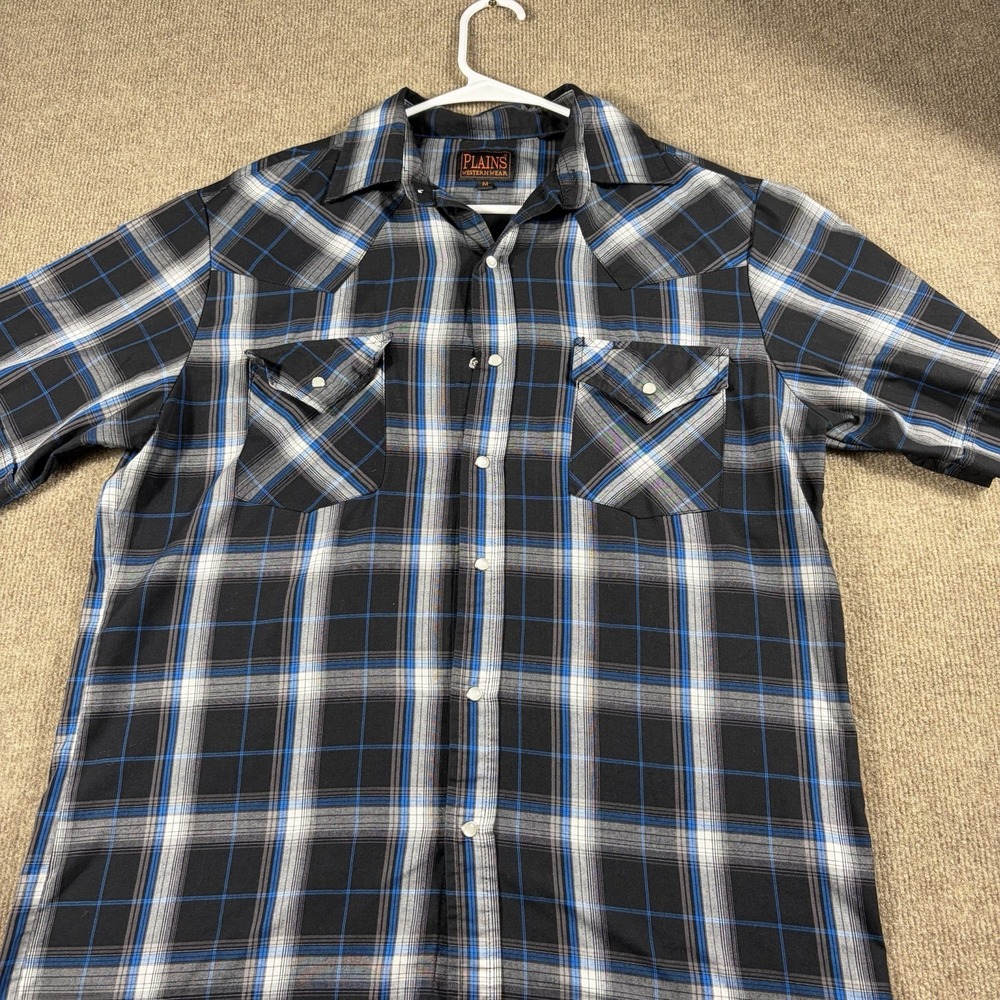Plains Western Wear Shirt Mens M Med  Plaid Short Sleeve Pearl Snap Western